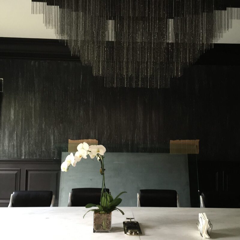 Beautiful dining room with dark venetian plaster